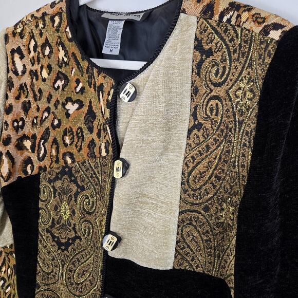 Indigo Moon Patchwork Mixed Print Animal Paisley Button Closure Size M ARTSY - Picture 3 of 8